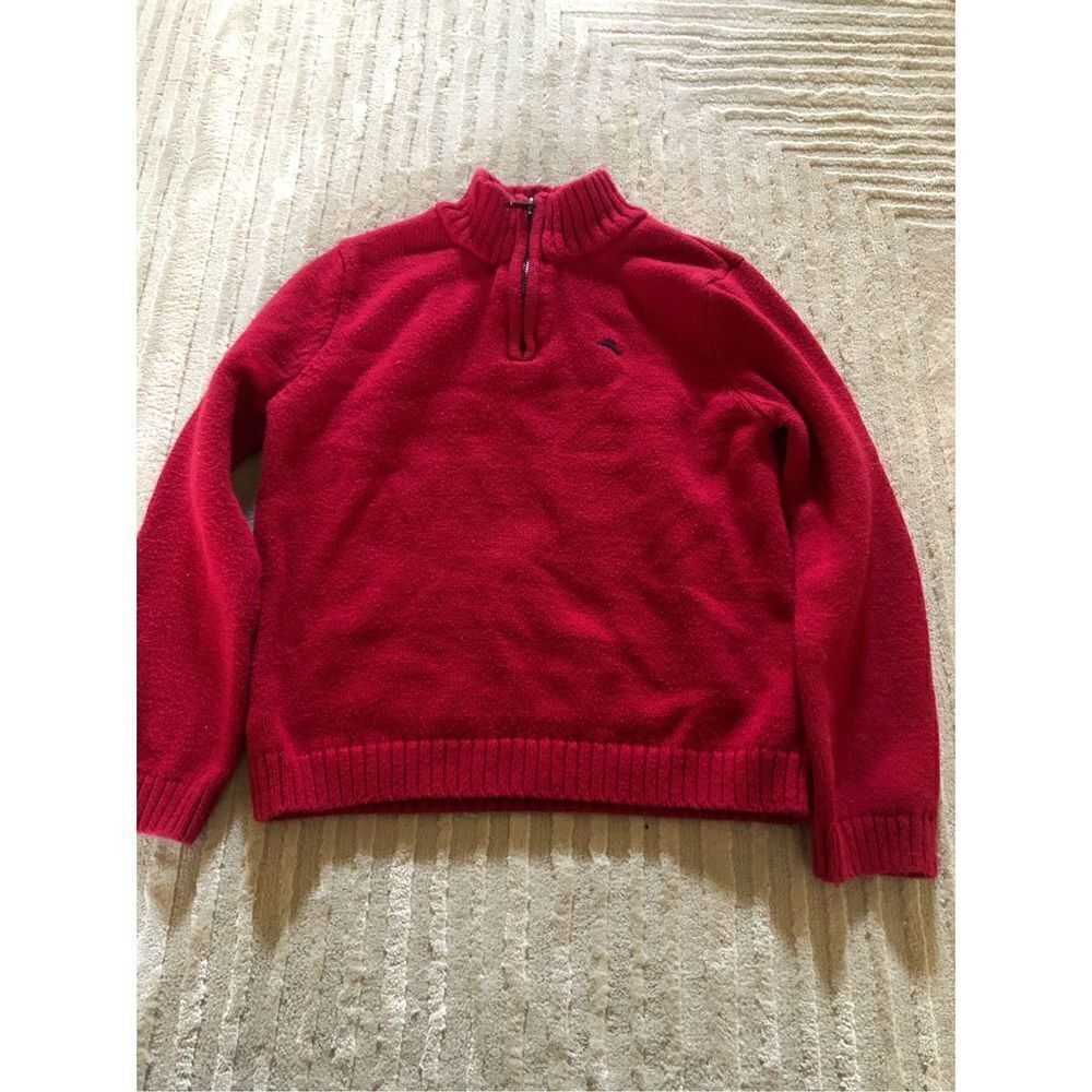 Tommy Bahama kids 1/4 zip sweater red with blue sailfish logo Size 5/6